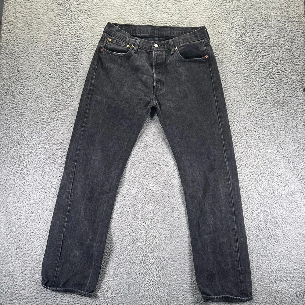 Levi's 501 Jeans Mens 33x32 Black Cotton Denim‎ Straight Leg Workwear Travel